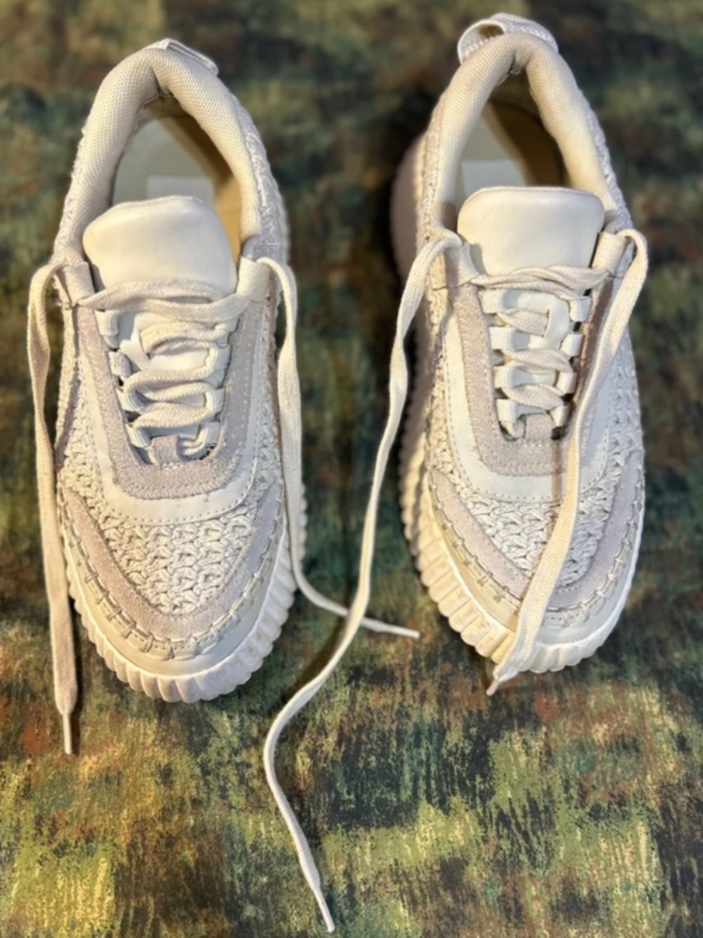Dolce Vita Ivory Beige Cream Lace Up Platform Crochet Knit Chunky Sneakers Sz. 7